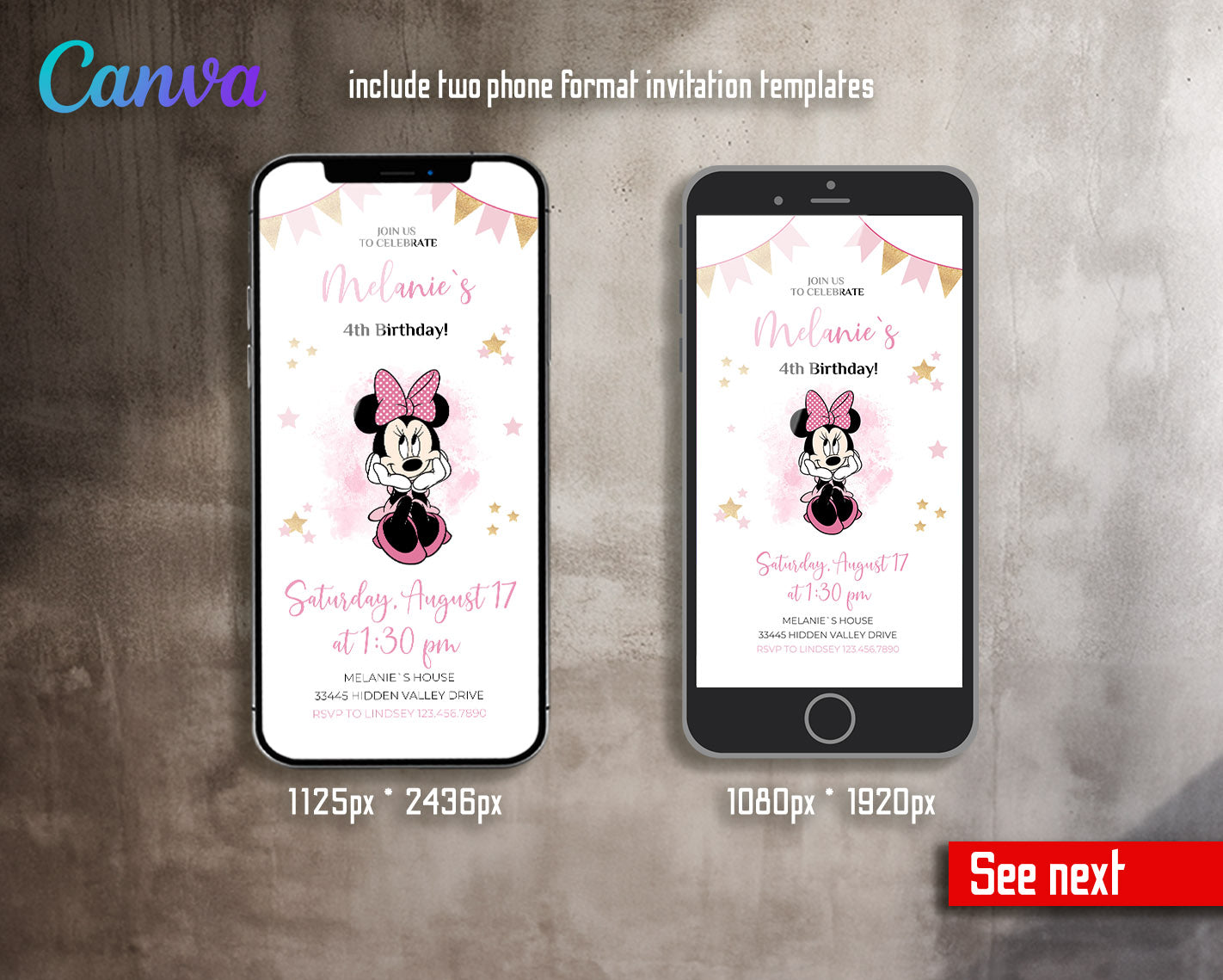 Minnie Mouse Disney Mickey customizable invitation template | Share or Print | girl | ER440