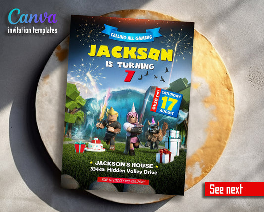 Roblox Gamer customizable invitation template | Share or Print | | EY189