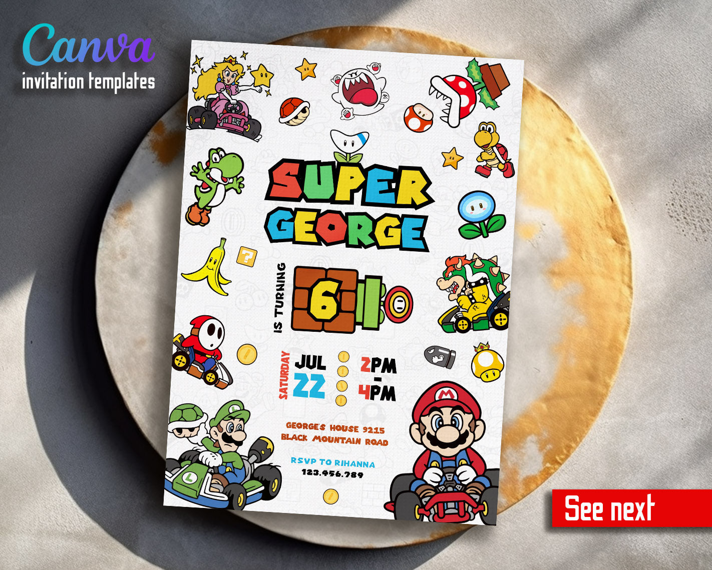 Mario Kart Gamer customizable invitation template | Share or Print | boy | UK706