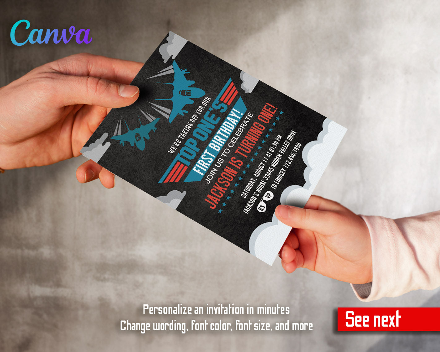 Top Gun One Jet Fighter customizable invitation template | Share or Print | boy | IR291