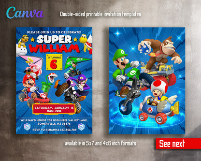 Mario Kart Gamer customizable invitation template | Share or Print | boy | AB734