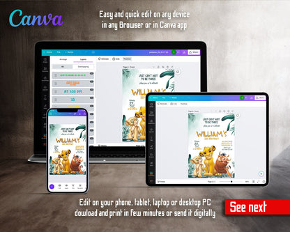 Lion King Simba customizable invitation template | Share or Print |  | TC817