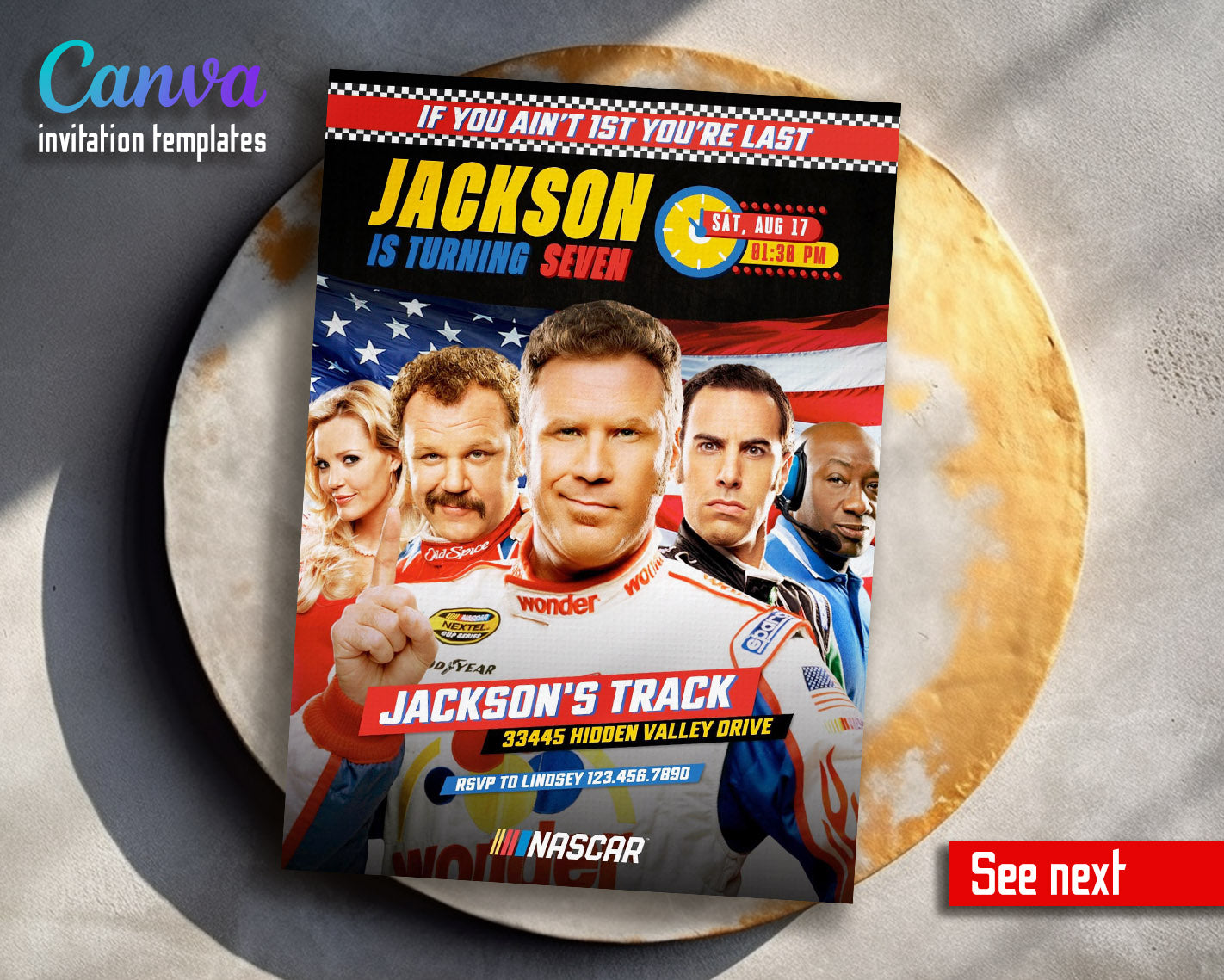 Nascar Ricky Bobby  customizable invitation template | Share or Print | boy | OO221