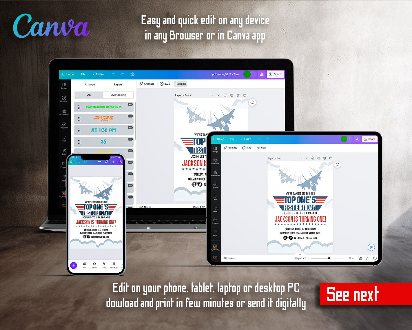 Top Gun One Jet Fighter customizable invitation template | Share or Print | boy | UG808