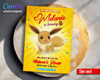 Eevee Pokemon Anime customizable invitation template | Share or Print |  | FC516