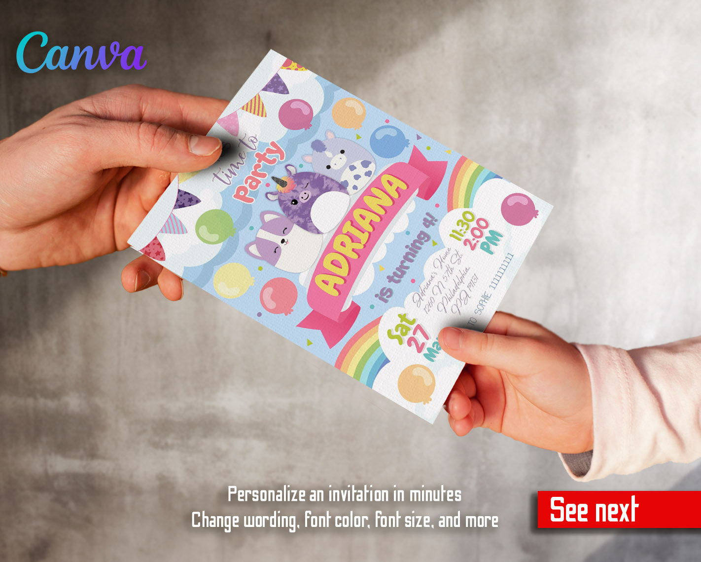 Squishmallows  customizable invitation template | Share or Print |  | DN628