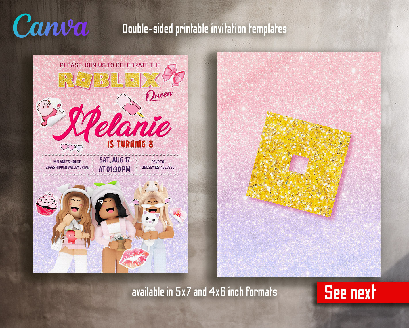 Roblox Gamer customizable invitation template | Share or Print | | XD895