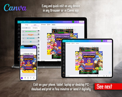 Super Smash Mario Bros customizable invitation template | Share or Print |  | CD981