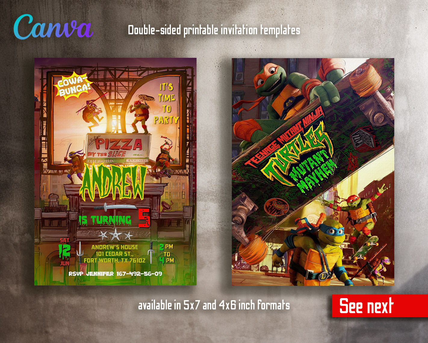 Teenage Mutant Ninja Turtles Mutant Mayhem customizable invitation template | Share or Print | boy | FL701