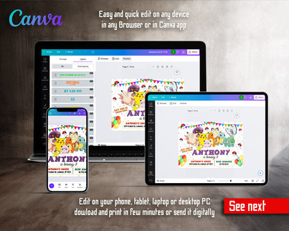 Pokemon Pikachu  customizable invitation template | Share or Print |  | LP918