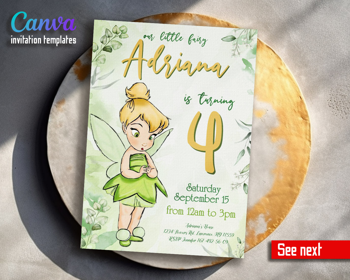 Tinker Bell Fairy Princess customizable invitation template | Share or Print | girl | IN344