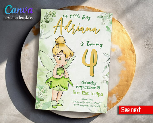 Tinker Bell Fairy Princess customizable invitation template | Share or Print | girl | IN344
