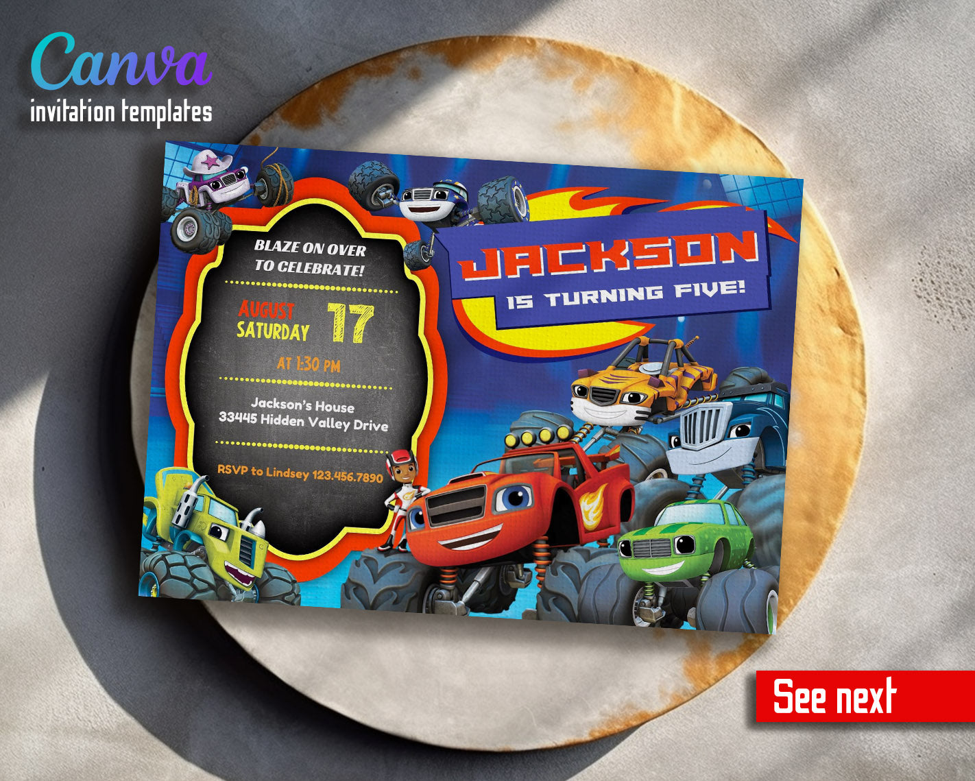 Blaze Monster Machines Trucks  customizable invitation template | Share or Print | boy | IT586