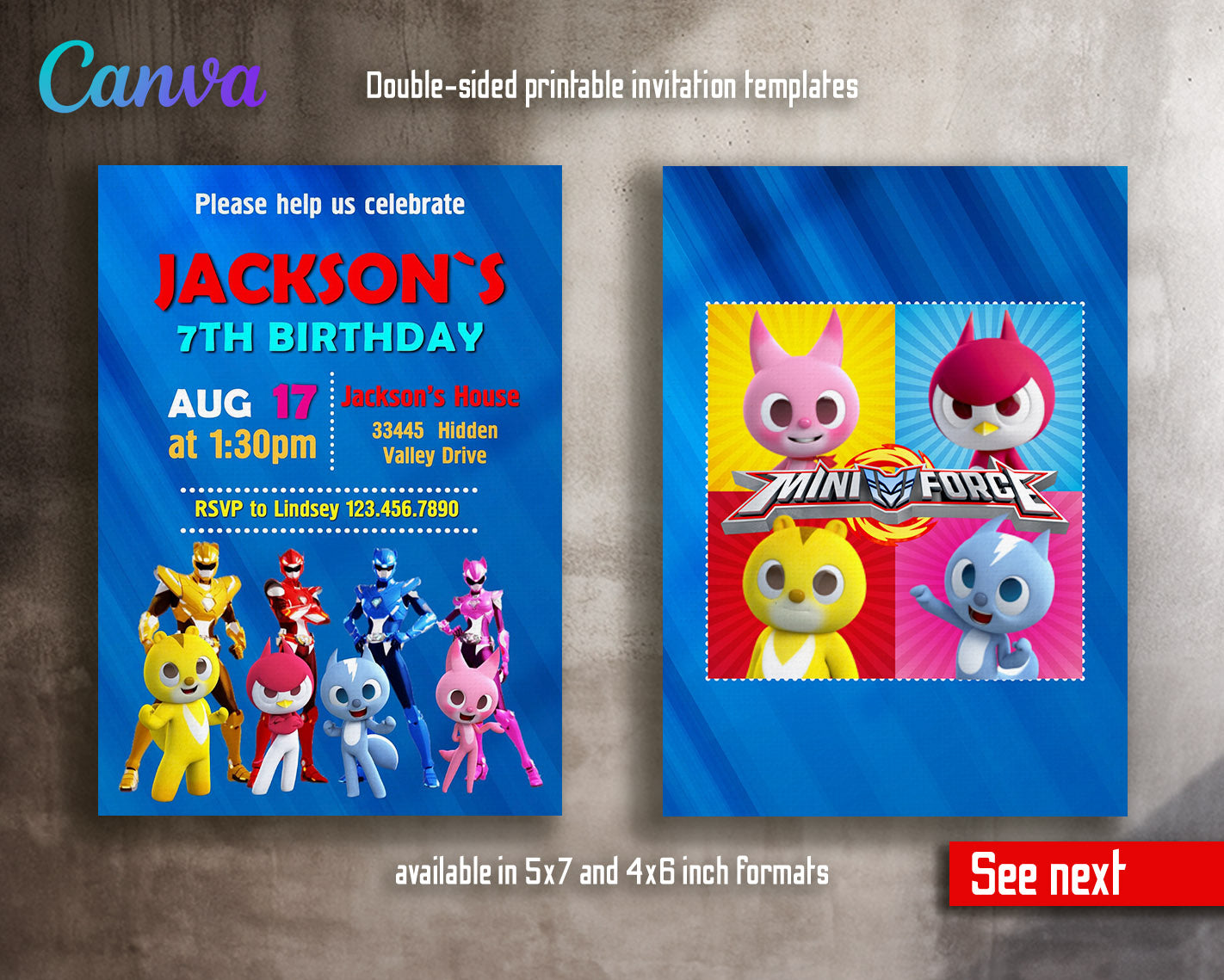 Miniforce customizable invitation template | Share or Print | boy | BV713