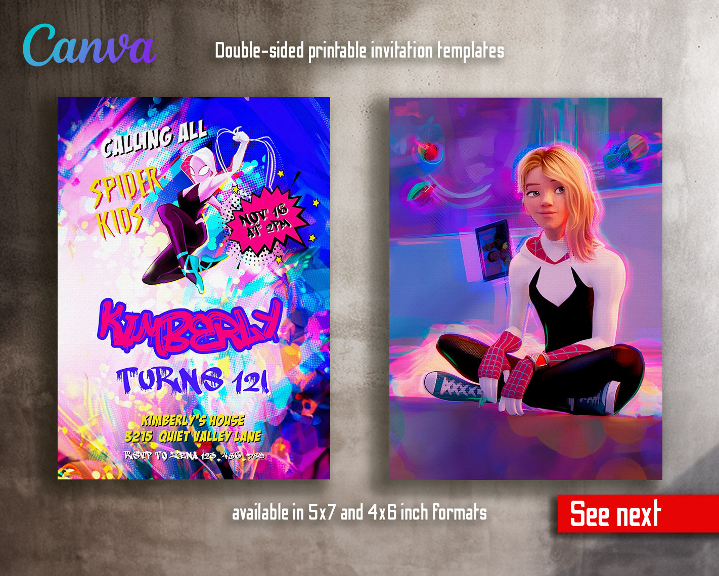 Spider Gwen Ghost Spidey  customizable invitation template | Share or Print | girl | YT100