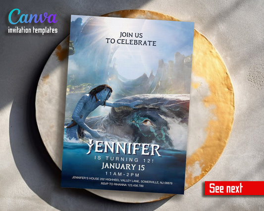 Avatar The Way of Water customizable invitation template | Share or Print |  | KD758