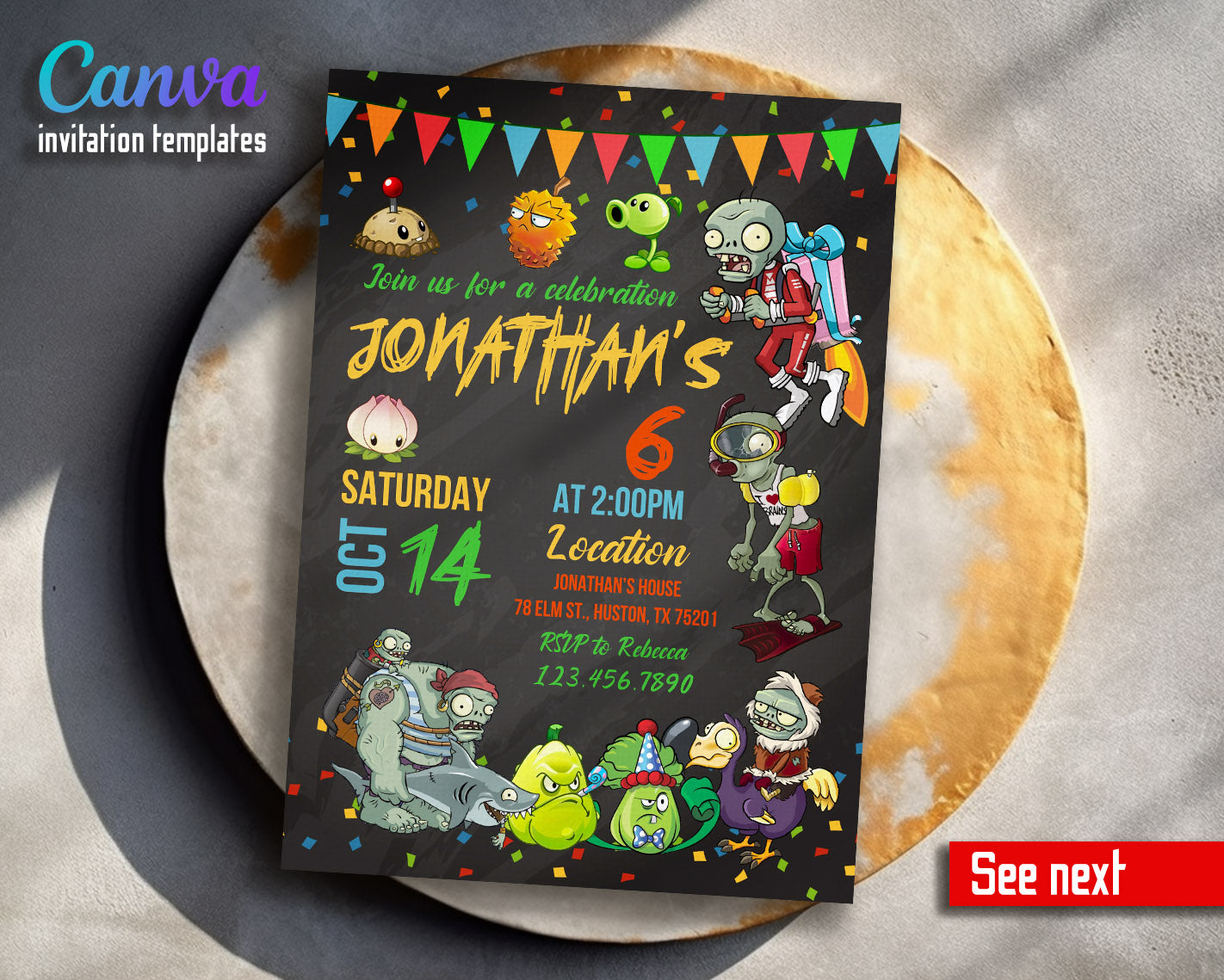 Plans vs Zombies Halloween  customizable invitation template | Share or Print |  | PG458