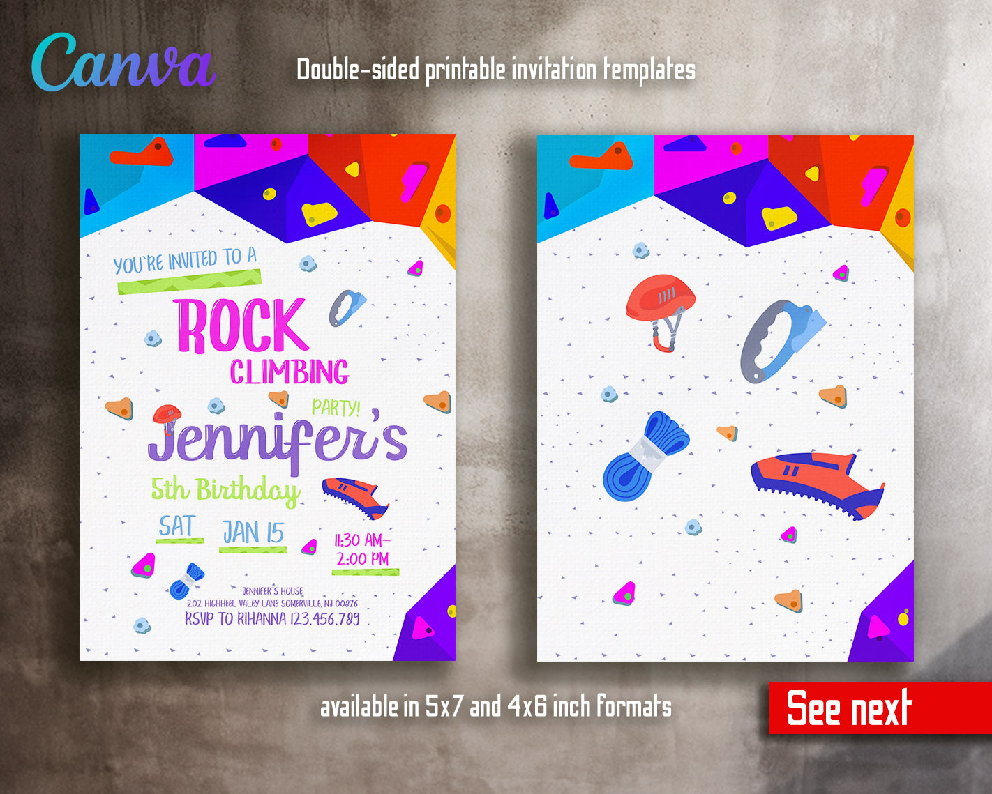 Rock Climbing  customizable invitation template | Share or Print |  | LM182