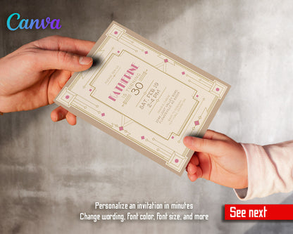 The Great Gatsby Art Deco customizable invitation template | Share or Print |  | XY303