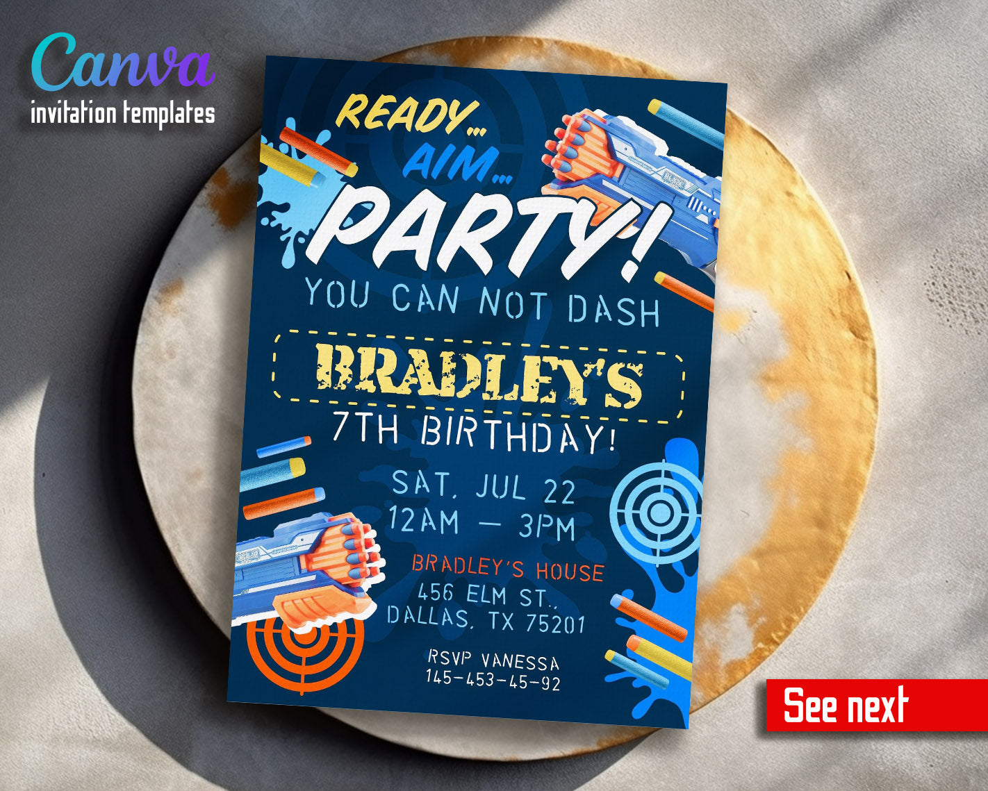 Dart Gun NERF Blaster  customizable invitation template | Share or Print | boy | BN399