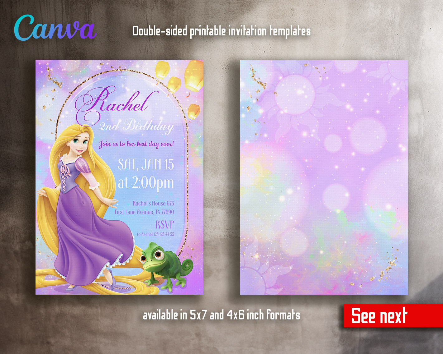 Rapunzel Princess Tangled customizable invitation template | Share or Print | girl | GN835