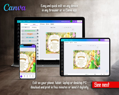Tinker Bell Fairy Princess customizable invitation template | Share or Print | girl | XB799