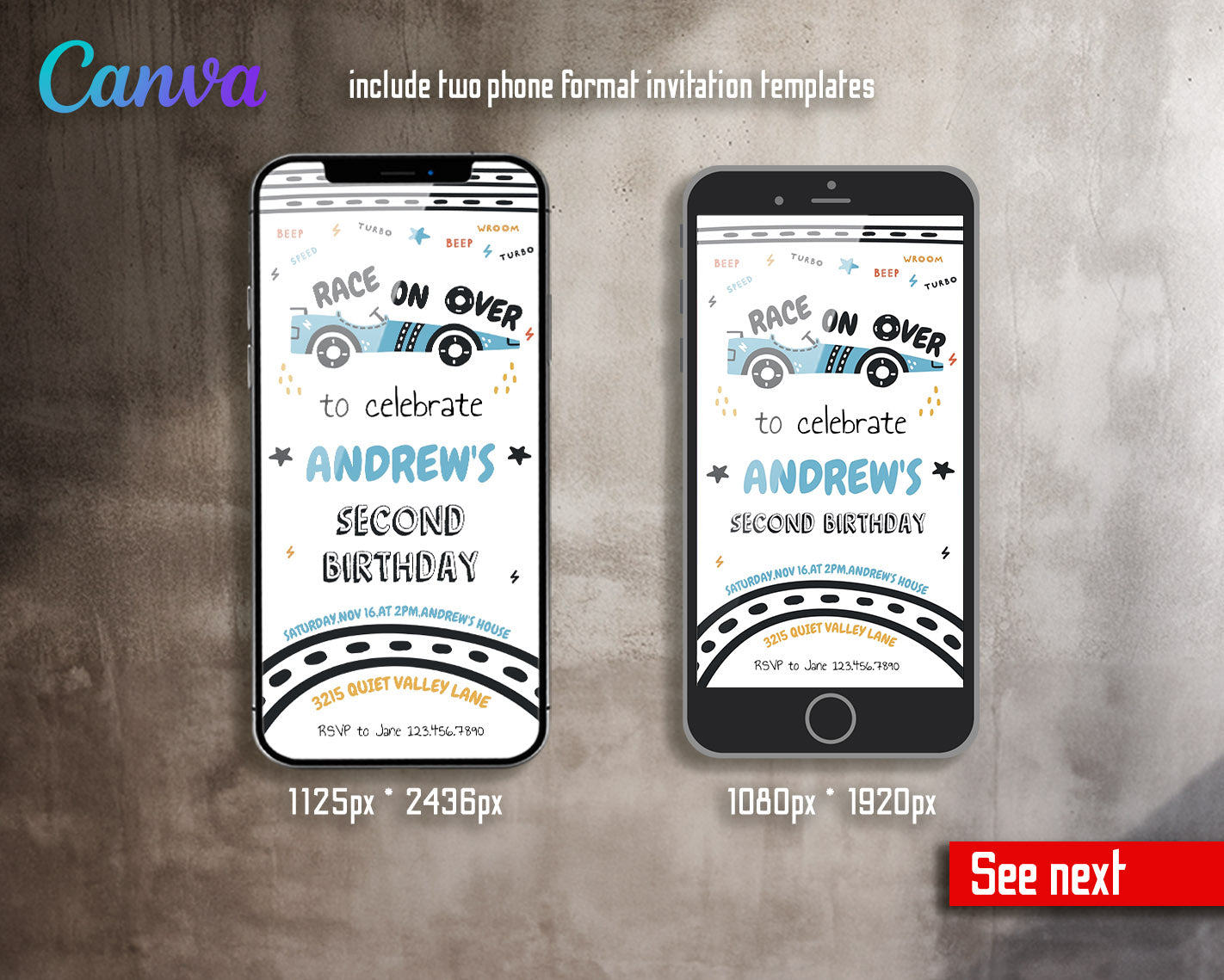 Race Car 2nd Bday Watercolor customizable invitation template | Share or Print | boy | AG186