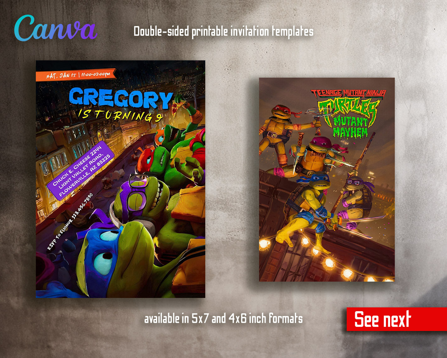 Teenage Mutant Ninja Turtles Mutant Mayhem customizable invitation template | Share or Print | boy | CP393