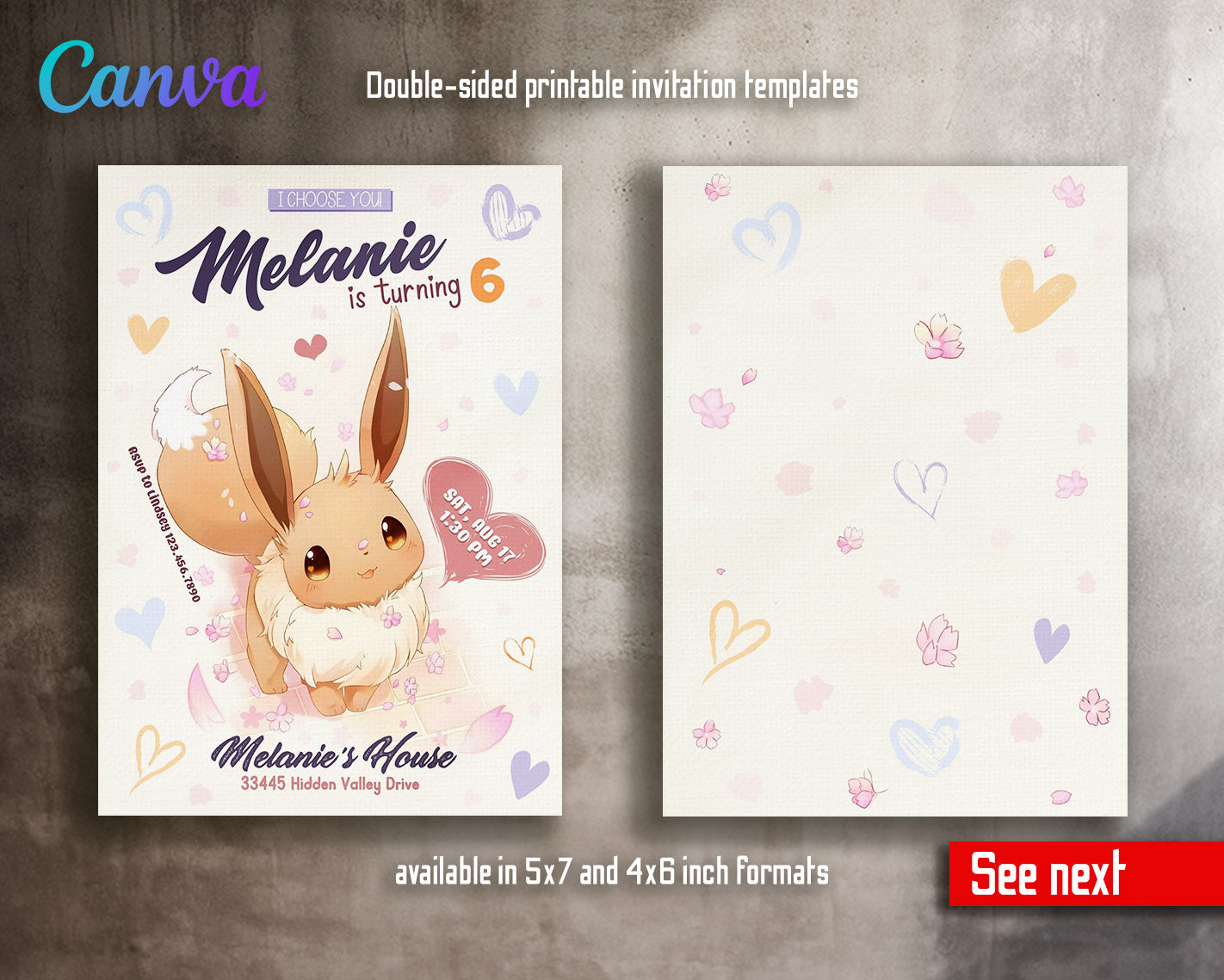 Eevee Pokemon Anime customizable invitation template | Share or Print |  | TT170