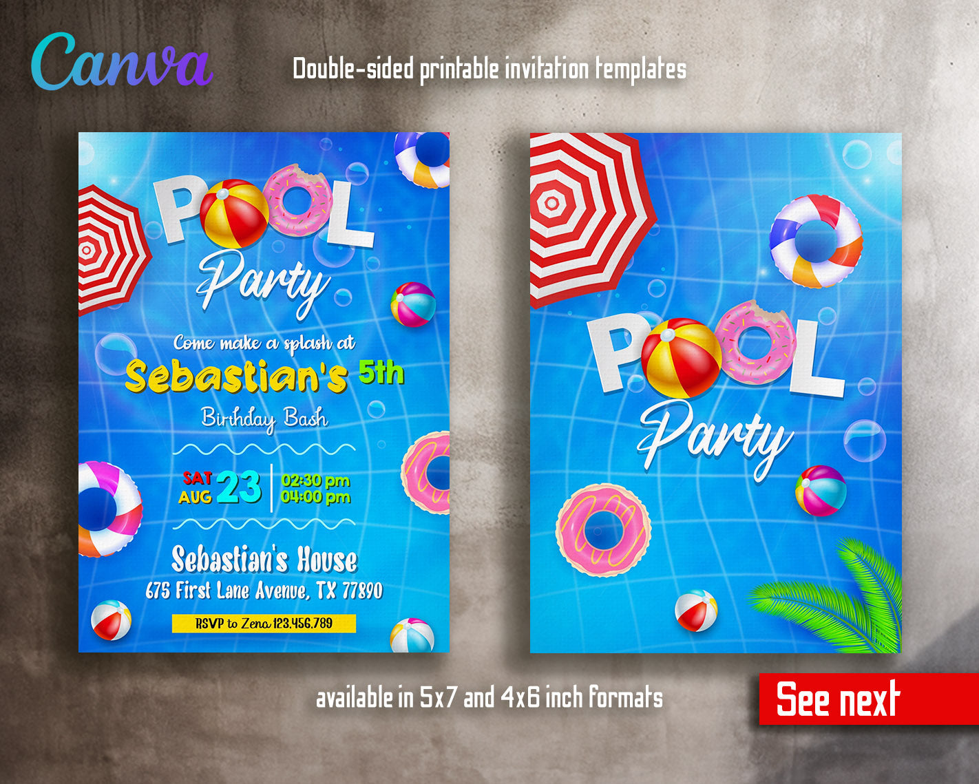 Pool Party customizable invitation template | Share or Print | boy | US513