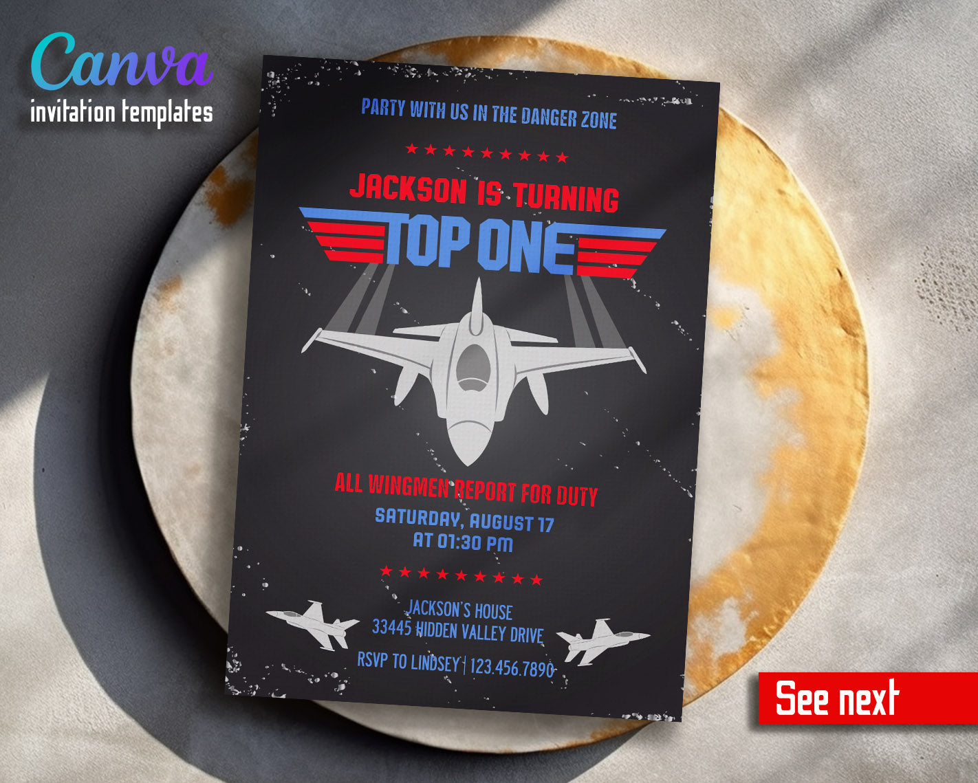 Top Gun One Jet Fighter customizable invitation template | Share or Print | boy | IN973