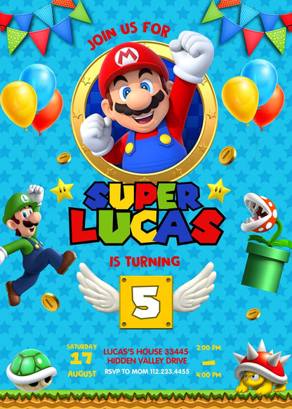 Super Mario Bros  customizable invitation template | Share or Print |  | UZ171