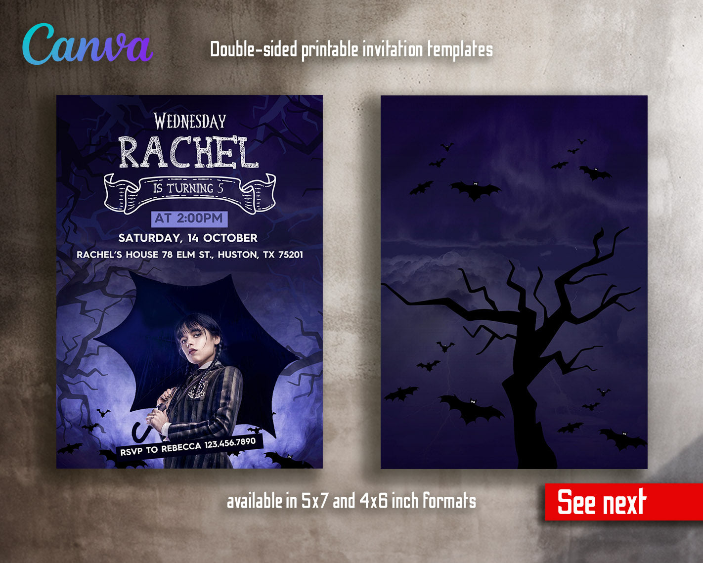 Wednesday Addams customizable invitation template | Share or Print | girl | KY403