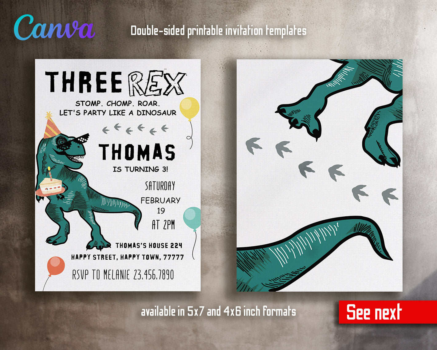 Dinosaur T-Rex customizable invitation template | Share or Print |  | RD738