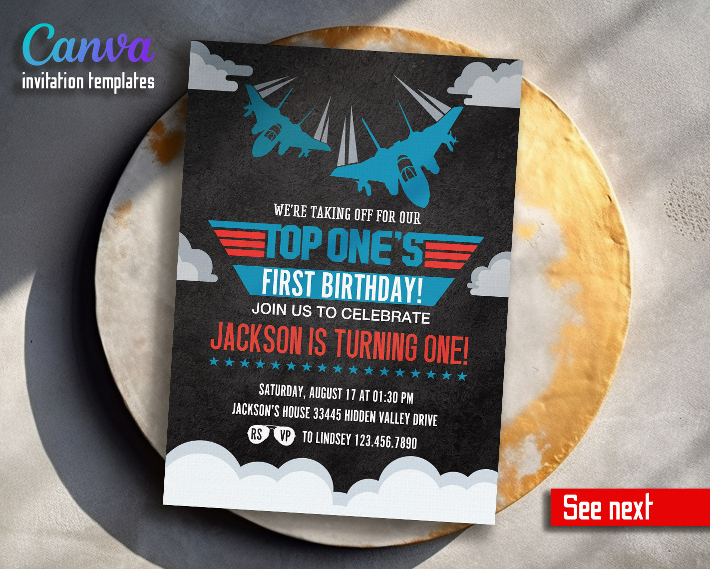 Top Gun One Jet Fighter customizable invitation template | Share or Print | boy | IR291