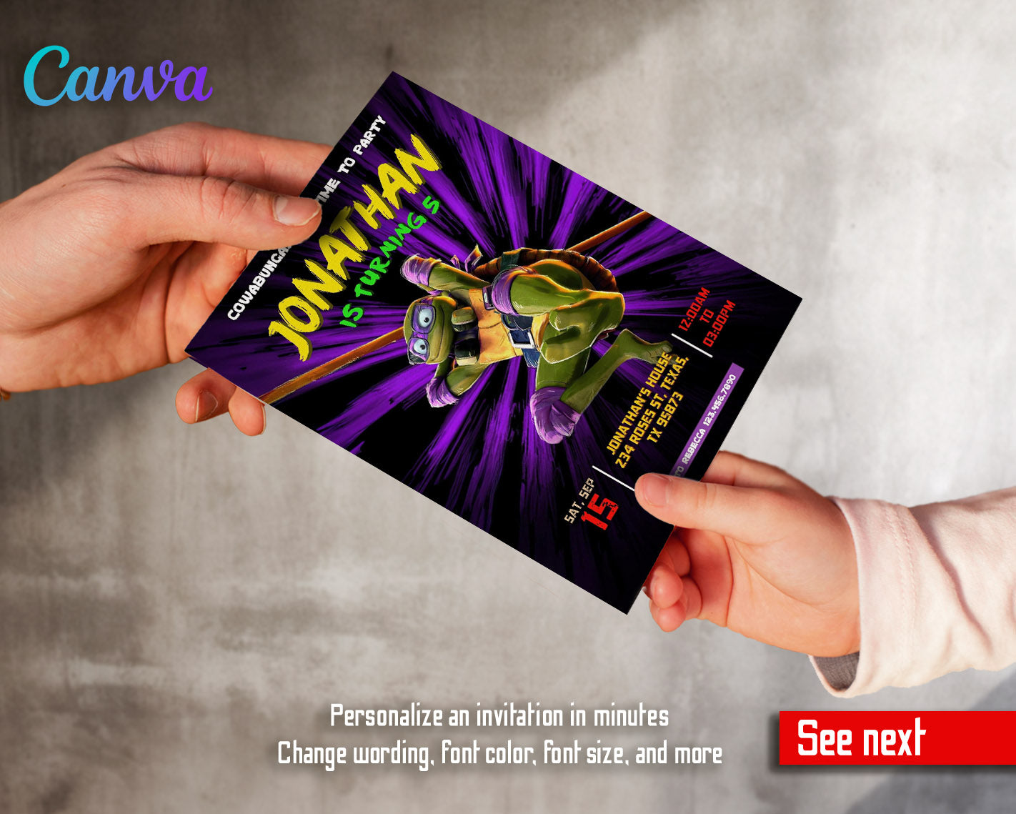 Teenage Mutant Ninja Turtles Mutant Mayhem customizable invitation template | Share or Print | boy | QH148