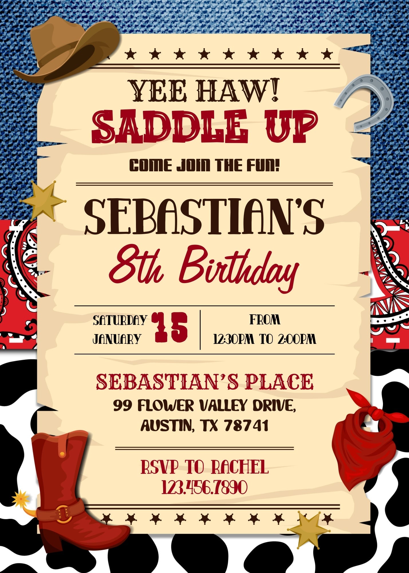 Cowboy Rodeo customizable invitation template | Share or Print | boy | FZ747