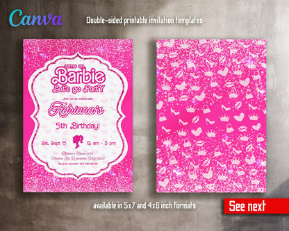 Barbie Pink  customizable invitation template | Share or Print | girl | UZ254