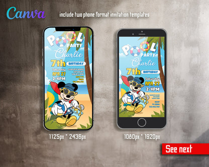 Mickey Mouse Pool Party customizable invitation template | Share or Print |  | YA608