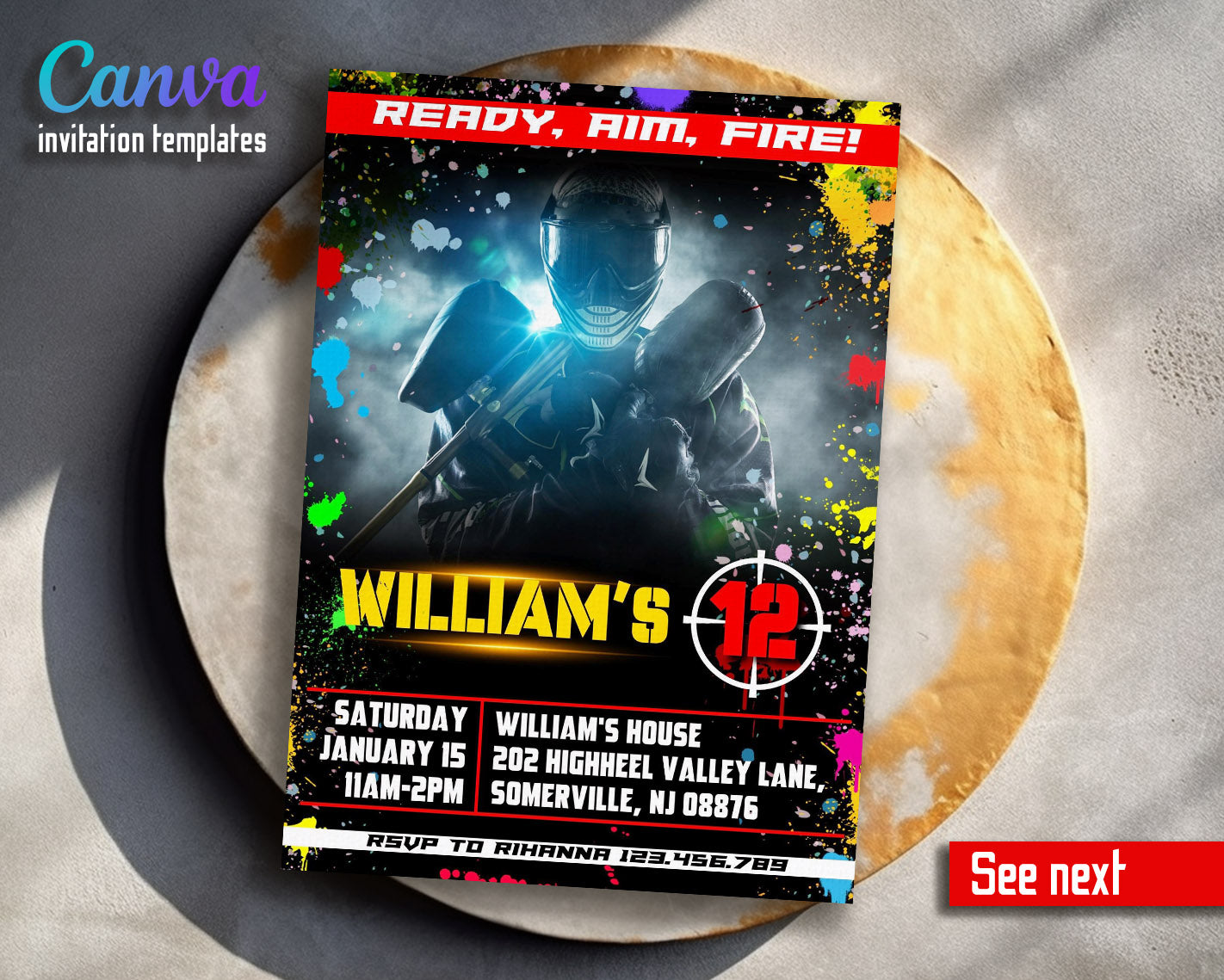 Paintball Airsoft battle customizable invitation template | Share or Print | boy | LC427