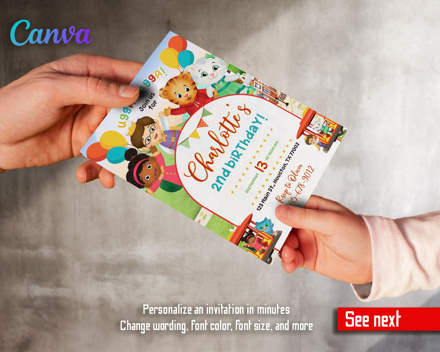 Daniel Tiger's Neighborhood  customizable invitation template | Share or Print |  | VF977