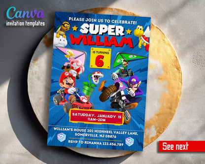 Mario Kart Gamer customizable invitation template | Share or Print | boy | AB734