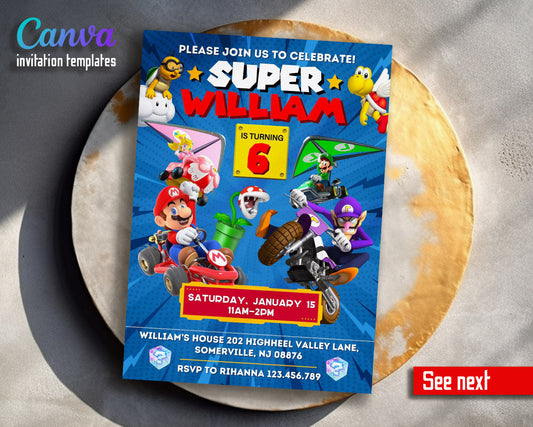 Mario Kart Gamer customizable invitation template | Share or Print | boy | AB734