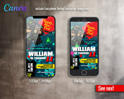 Paintball Airsoft battle customizable invitation template | Share or Print | boy | LJ074