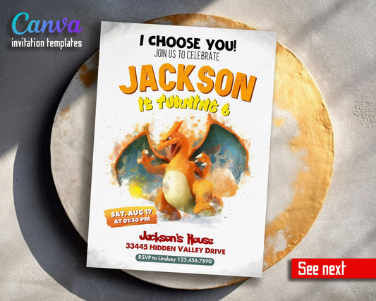 Charizard Pokemon Anime customizable invitation template | Share or Print |  | NN167