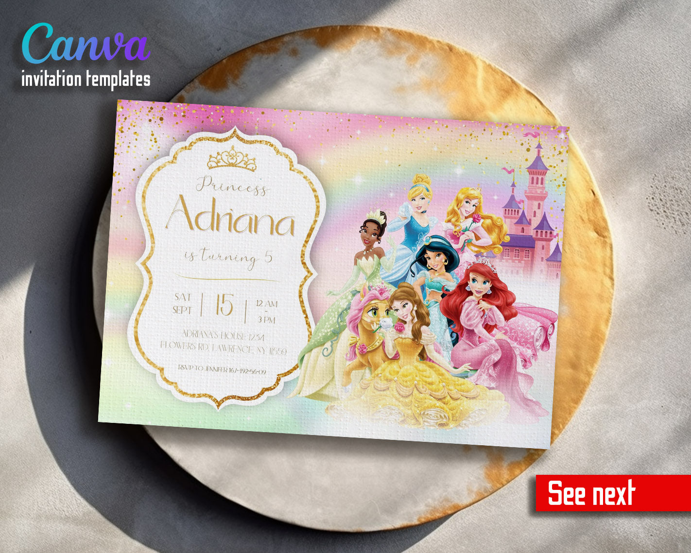 Disney Princess  customizable invitation template | Share or Print | girl | LQ214
