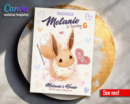 Eevee Pokemon Anime customizable invitation template | Share or Print |  | TT170