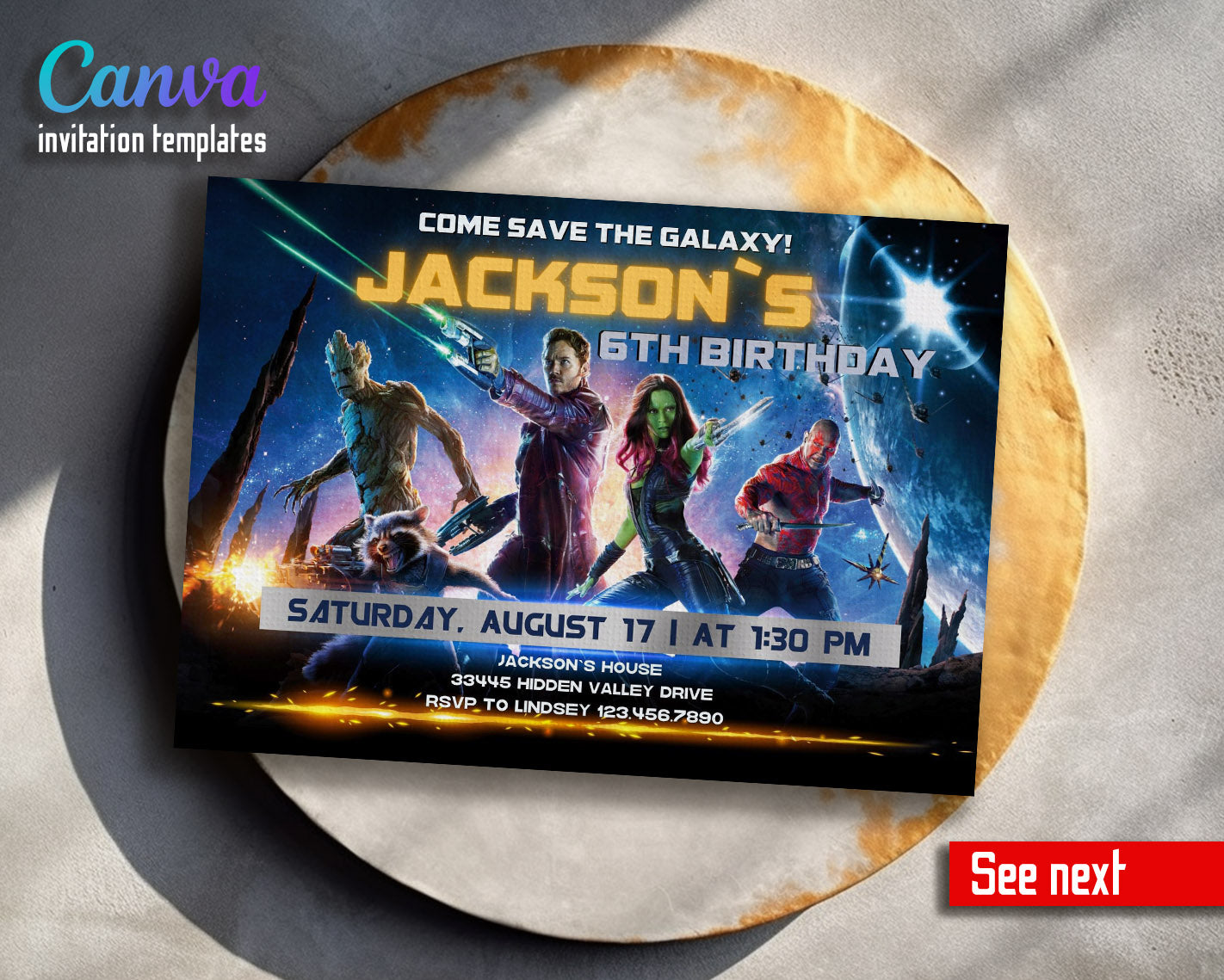 Guardians of The Galaxy Superhero customizable invitation template | Share or Print | boy | FT339