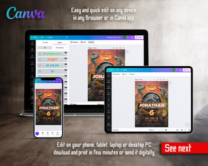 Jurassic World Dinosaur customizable invitation template | Share or Print |  | XY674