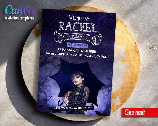 Wednesday Addams customizable invitation template | Share or Print | girl | KY403